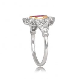 Ruby and Platinum Diamond Halo Ring - Tulip Ring