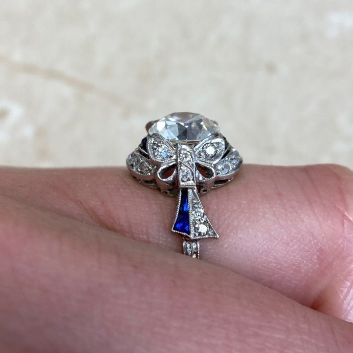 Single Cut Diamond Bow Tie Motif Diamond Accented Center Stone Ring 13604 F4