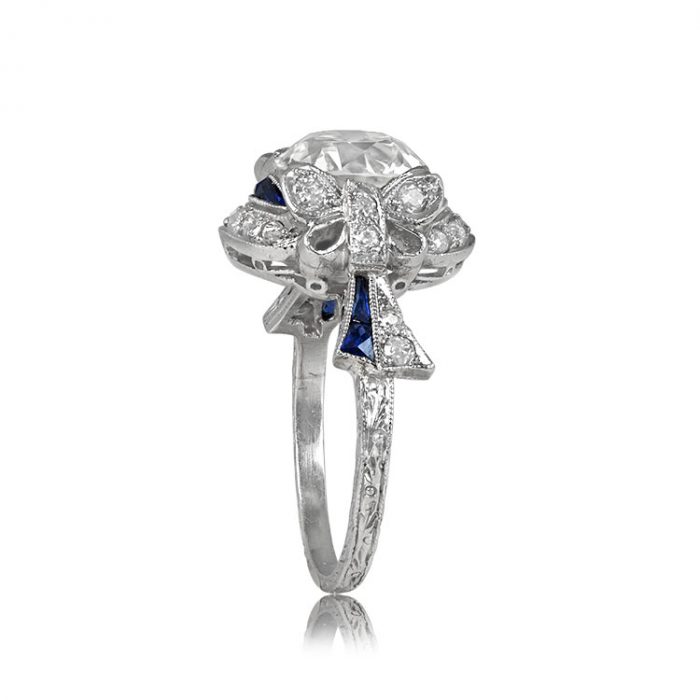 Sapphire and Diamond Engagement Ring Bow Tie Motif Circa 1910 Top Side View 13604_TSV