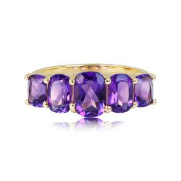 Five Stone Natural Amethyst 18k Yellow Gold Ring Brooklyn 13672-TV