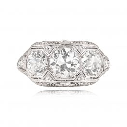 Three Stone Platinum Lacey Work Art Deco Antique Engagement Ring 13691-TV-1000PX