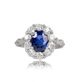 Natural Sapphire Center Stone Cluster Engagement Ring Celine Ring Top View 13715_TV