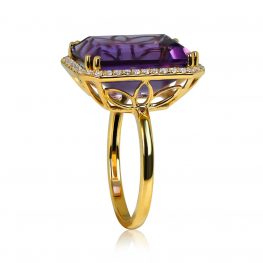 Diamond Halo and Gemstone Ring Manorville Ring Top Side View