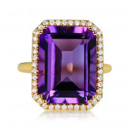 11.25ct Natural Emerald Cut Amethyst Gemstone Ring Manorville Ring 13723-TV