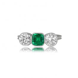 Emerald and Diamond Three Stone Ring - Laurel Ring 13735 TV