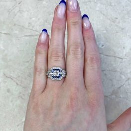 Diamond And Sapphire Double Halo Platinum Mounting Engagement Ring 13791-F1