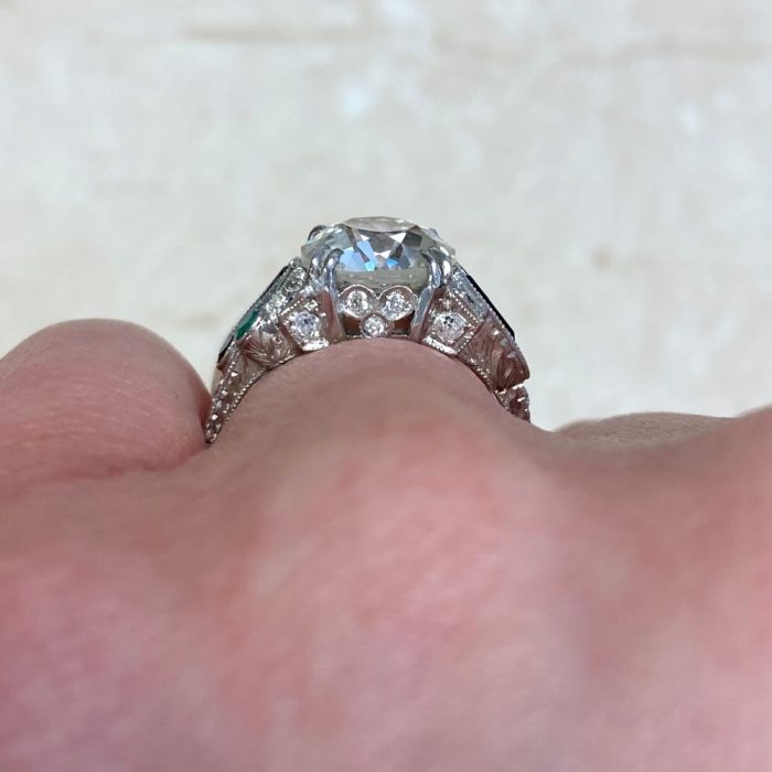 Diamond and Platinum Onyx and Emerald Engagement Ring 13806 F3