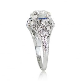 Art Deco Diamond Sapphire Engagement Ring - Curel Ring 13852 TSV