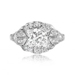Geometric 1.13ct Old European Cut Platinum Mounting Engagement Ring Top View 13860-TV-1000PX