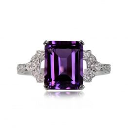 Emerald Cut Amethyst and Diamond Ring - Meridian Ring 13878 TV
