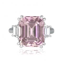 Prong Set Emerald Cut Natural Kunzite Gemstone Ring 13887-TV