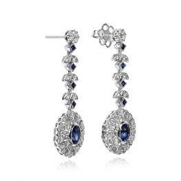Oval Cut Sapphire Diamond Floral Motif Earrings - Westhampton Earrings 13891 TSV