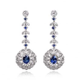 Oval Cut Sapphire Diamond Hanging Earrings - Westhampton Earrings 13891 TV