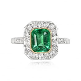 Emerald Cut Natural Emerald And Diamond Halo Gemstone Ring 13903-TV-1000PX