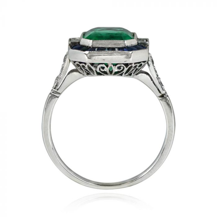 Emerald Sapphire and Diamond Engagement Ring - Monsey Ring 13907 SV
