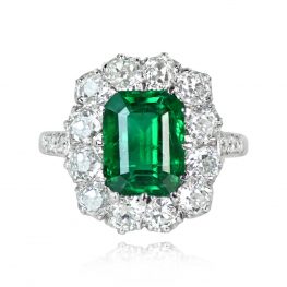 Emerald and Diamond Cluster Ring Reed Road Ring Top View