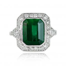 4.32 Carat Natural Green Emerald Ring Medellin Top View