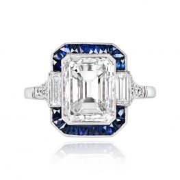 3.05ct Emerald Cut Sapphire Halo Ring - Ludlow Ring 13964 TV