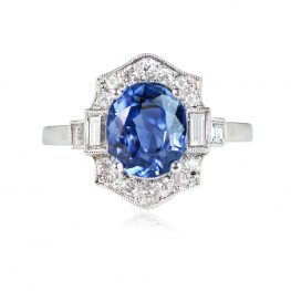 Sapphire and Diamond Halo Ring West View Ring Top View