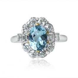 Aquamarine and Diamond Halo Engagement Ring - Plymouth Ring 14017 TV