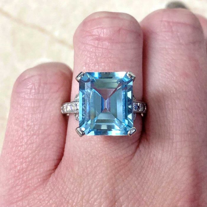 6.75ct Emerald Cut Natural Aquamarine Gemstone Cocktail Ring 14097-F2