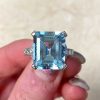 Aquamarine And Diamond Platinum Mounting Natural Gemstone Cocktail Ring 14097-F5