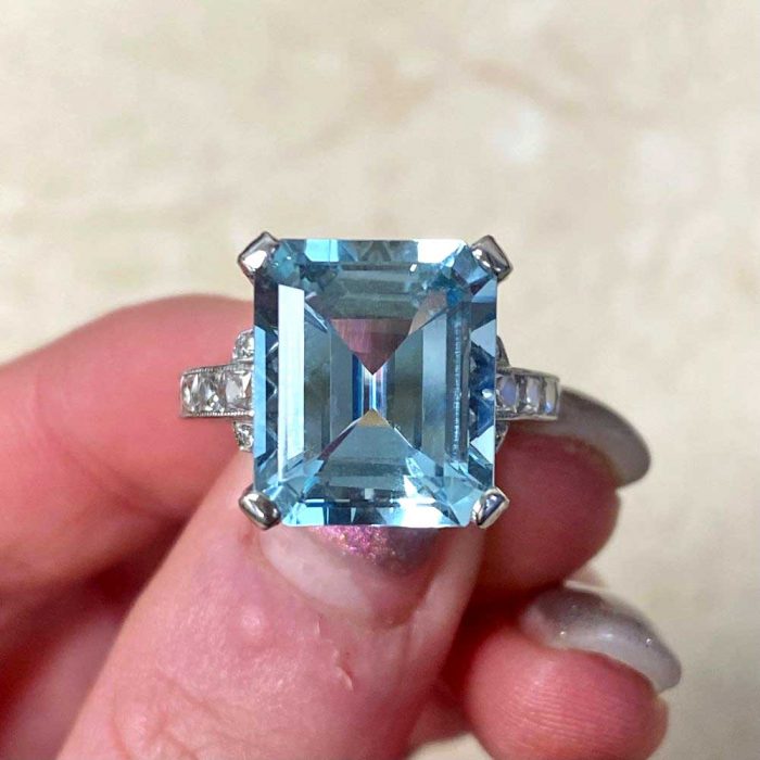 Aquamarine And Diamond Platinum Mounting Natural Gemstone Cocktail Ring 14097-F5