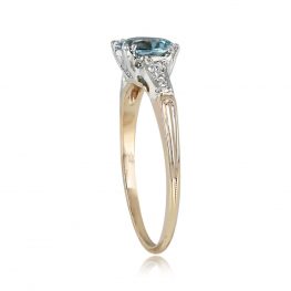Round Aquamarine and Diamond Shoulders Engagement Ring - Ardena Ring 14100 TSV