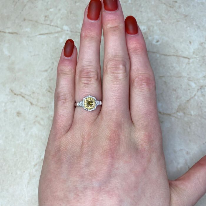 Yellow- Brown Diamond And 18k White Gold Mounting Engagement Ring 14105 F1