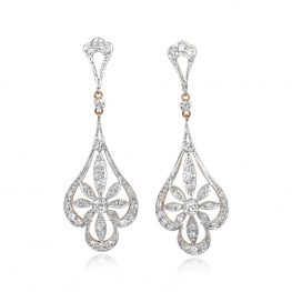 Floral Motif Edwardian Style Diamond Earrings - Corringham Earrings 14123 TV