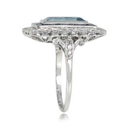 Emerald Cut Aquamarine Double Halo Ring - Broadway Ring 14124 TSV