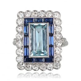5ct Emerald Cut Aquamarine Cocktail Ring - Broadway Ring 14124 TV