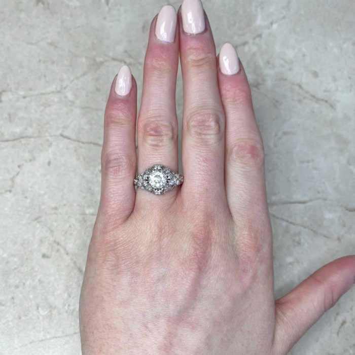 Leaf Motif Antique Old European Cut Diamond Engagement Ring 14139-F1