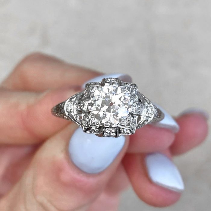 1.25ct Old European Cut Diamond Art Deco Platinum Engagement Ring 14146 F5