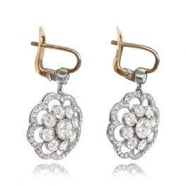 Edwardian Style Diamond Floral Halo Earrings - Excelsior Earrings 14178 TSV