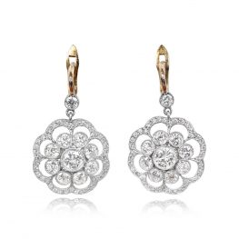 Vintage Style Floral Halo Diamond Earrings - Excelsior Earrings 14178 TV