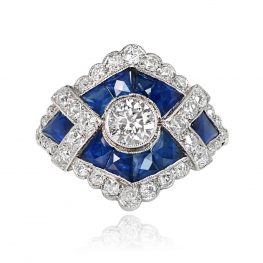 0.50ct Old European Diamond and Sapphire Ring - Modbury Ring 14184 TV