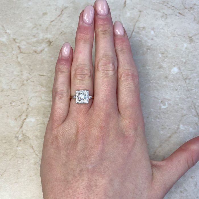 Vintage Two Tone Diamond Halo Retro Era Engagement Ring 14210 F1