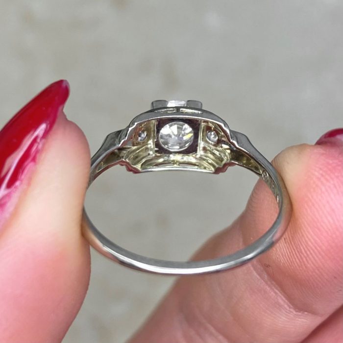 Retro Era 18k White Gold Mounting Diamond Engagement Ring 14216 F6