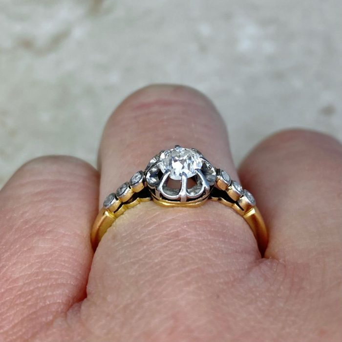 Metal Prong Set Halo Platinum On 18k Yellow Gold Ring 14217 F3