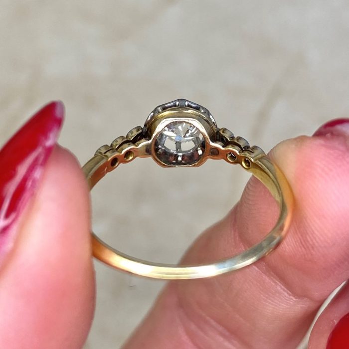 18k Yellow Gold On Platinum Mounting Rose Cut And Old European Cut Diamond Ring 14217 F6