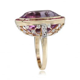 Oval Kunzite and Ruby Ring Wesley Court Ring Top Side View
