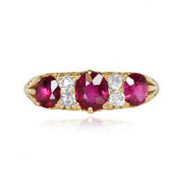 Antique Ruby Three Stone Engagement Ring - Bergen Ring 14278 TV