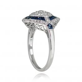 Sapphire and Diamond Cluster Platinum Ring Elland Ring Top Side View