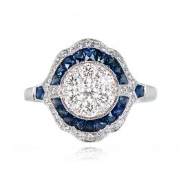 Diamond Cluster and sapphire ring Elland Ring Top View