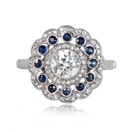 Antique Edwardian Diamond Sapphire Engagement Ring - Ascan Ring 14291 TV