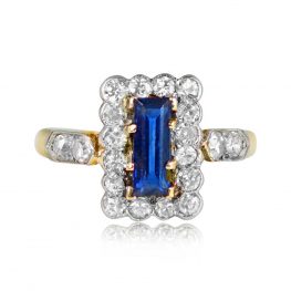 Sapphire And Diamond Elongated Halo Antique Ring Circa 1900 Top View 14319-TV-1000PX