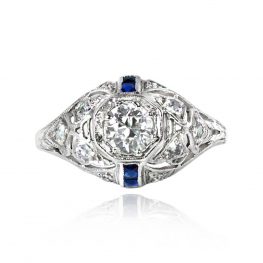 0.45ct Old European Diamond Sapphire Ring - Tavira Ring 14348 TV