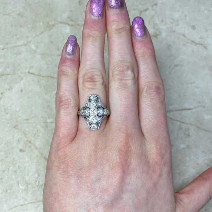 Hand Crafted Art Deco Platinum Mounting Elongated Engagement Ring 14358-F1