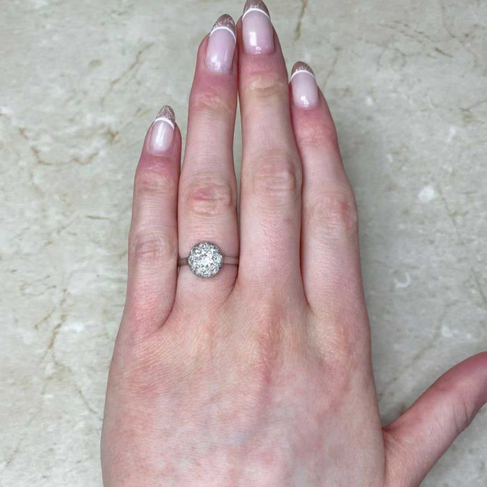 0.50ct Old European Cut Diamond Cluster Platinum Mounting Engagement Ring 14371-F1